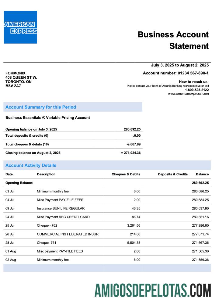 Berkualitas AS American Express firm rekening laporan Word and PDF templat