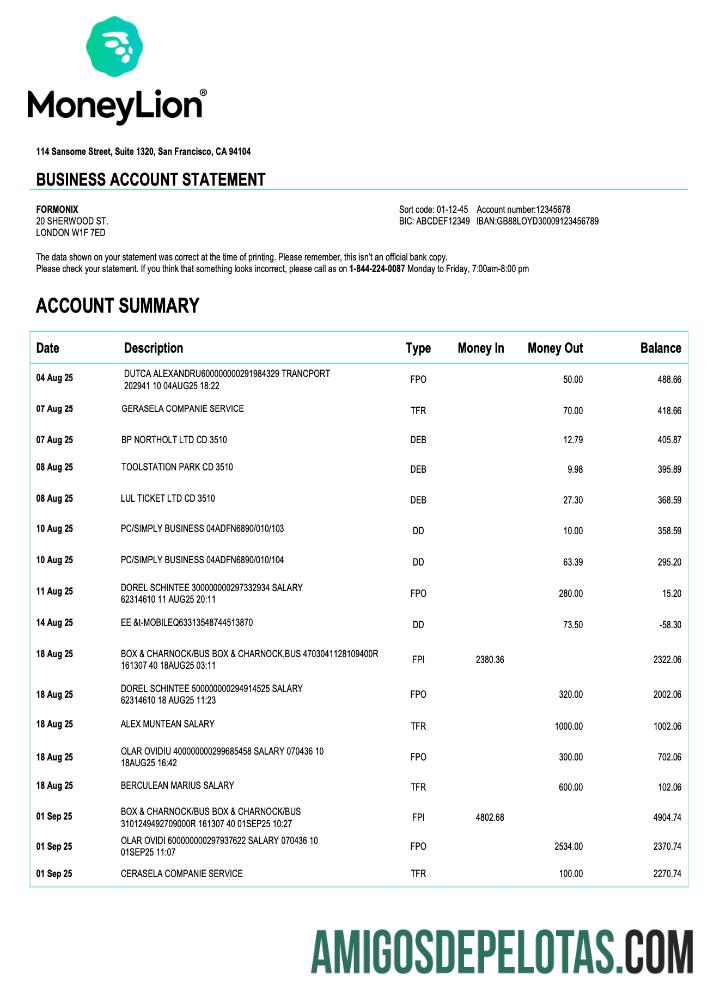 Dapat Diedit AS California MoneyLion enterprise rekening laporan Word and PDF templat