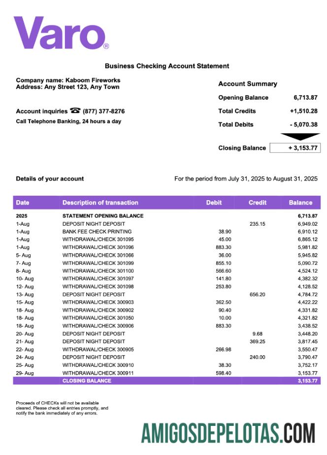 Profesional AS California Varo organization checking rekening laporan Word and PDF templat