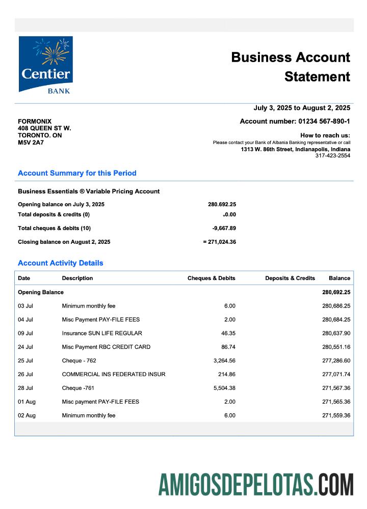 Berkualitas AS Indiana Centier firm rekening laporan Word and PDF templat