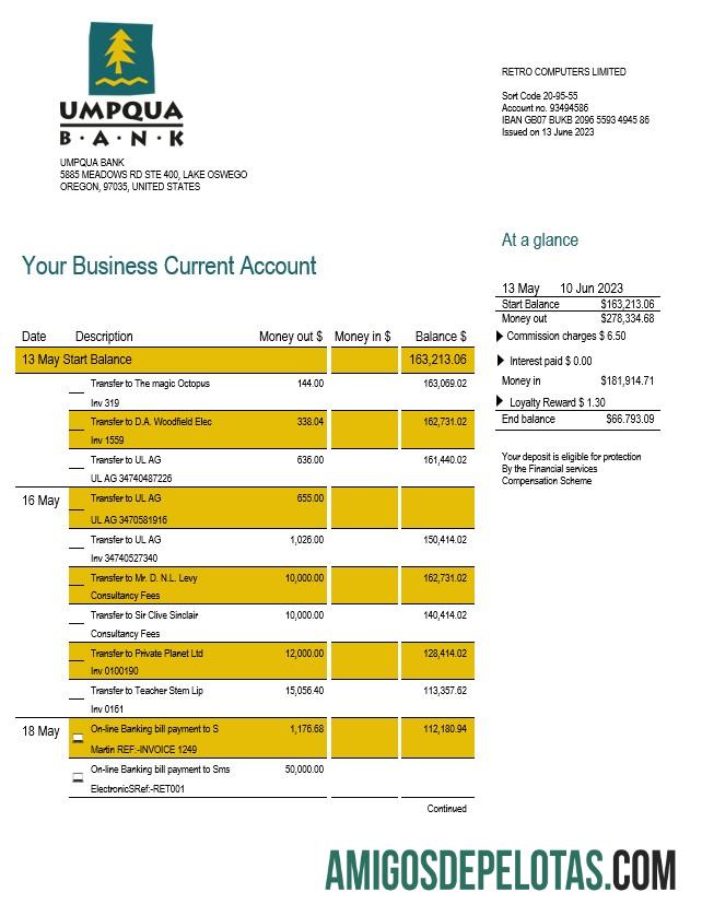 Dapat Diedit Umpqua bank organization checking rekening laporan Word and PDF templat