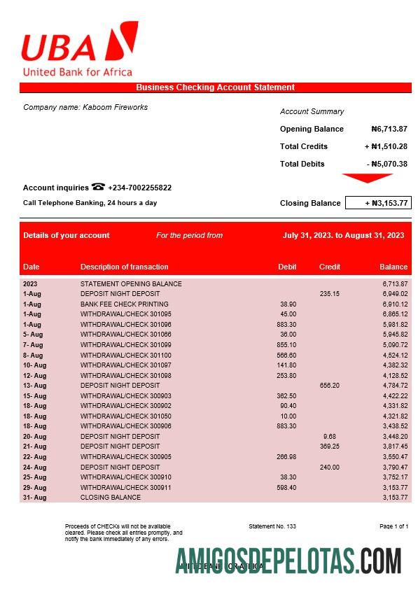 Berkualitas United bank for Africa organization rekening laporan Word and PDF templat