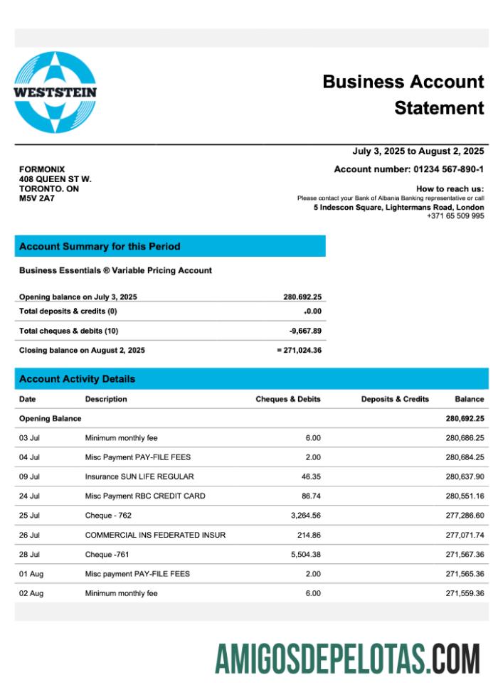 Premium Inggris Raya WestStein organization checking rekening laporan Word and PDF templat