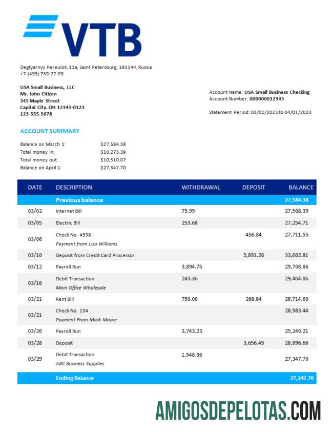 Realistis VTB bank firm rekening laporan Word and PDF templat