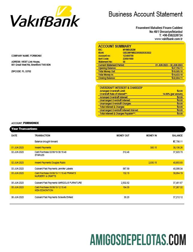 Premium Vakifbank Perusahaan rekening laporan Word and PDF templat