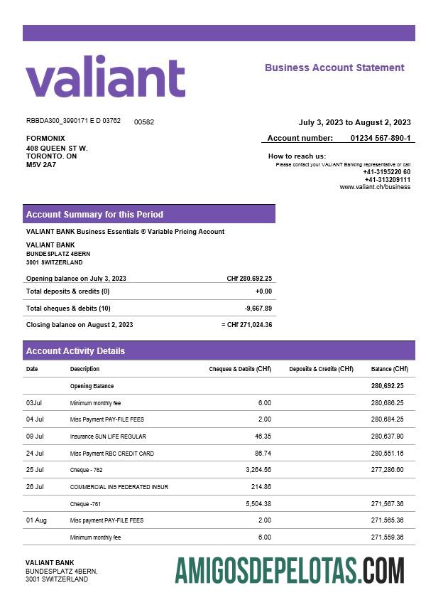 Premium Valiant bank enterprise rekening laporan Word and PDF templat