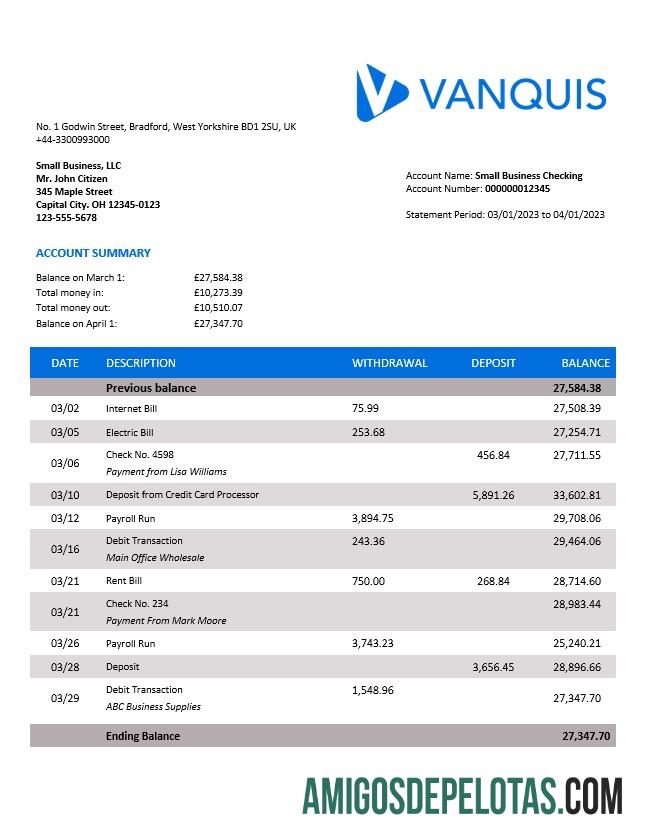 Berkualitas Vanquis bank organization rekening laporan Word and PDF templat