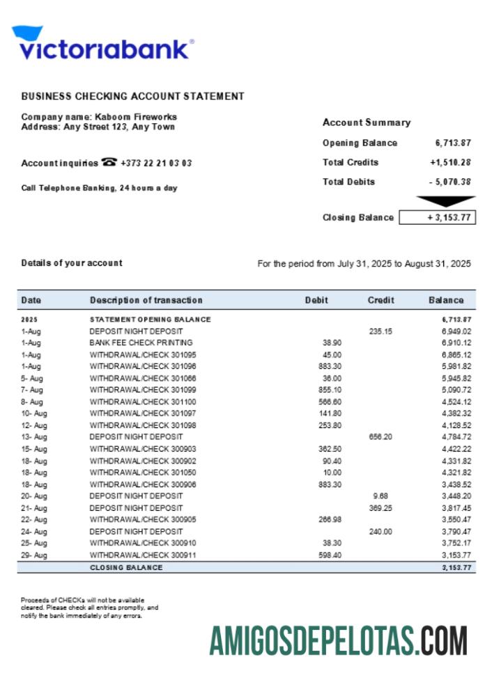 Premium Victoriabank firm rekening laporan Word and PDF templat (1)