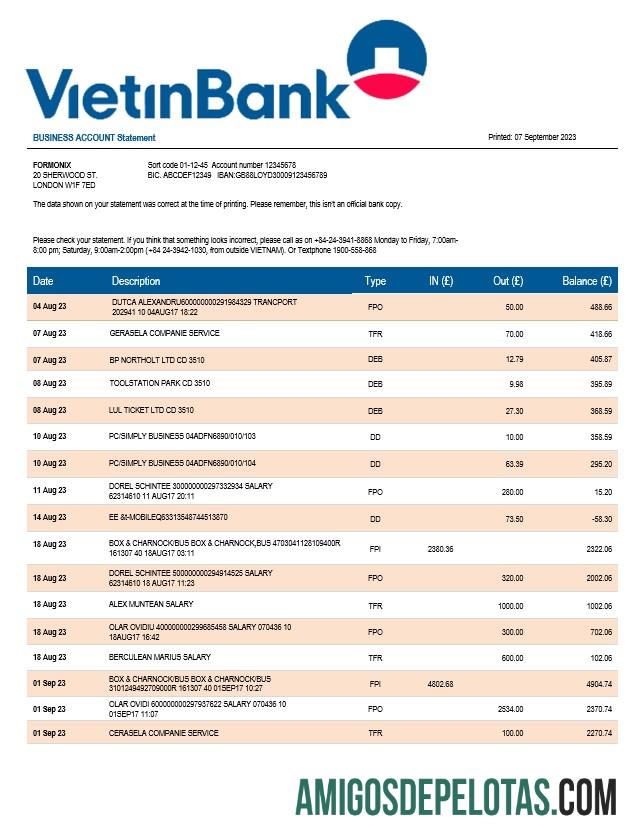 Realistis Vietin bank firm rekening laporan Word and PDF templat