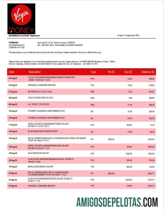 Berkualitas Virgin Money bank firm rekening laporan Word and PDF templat