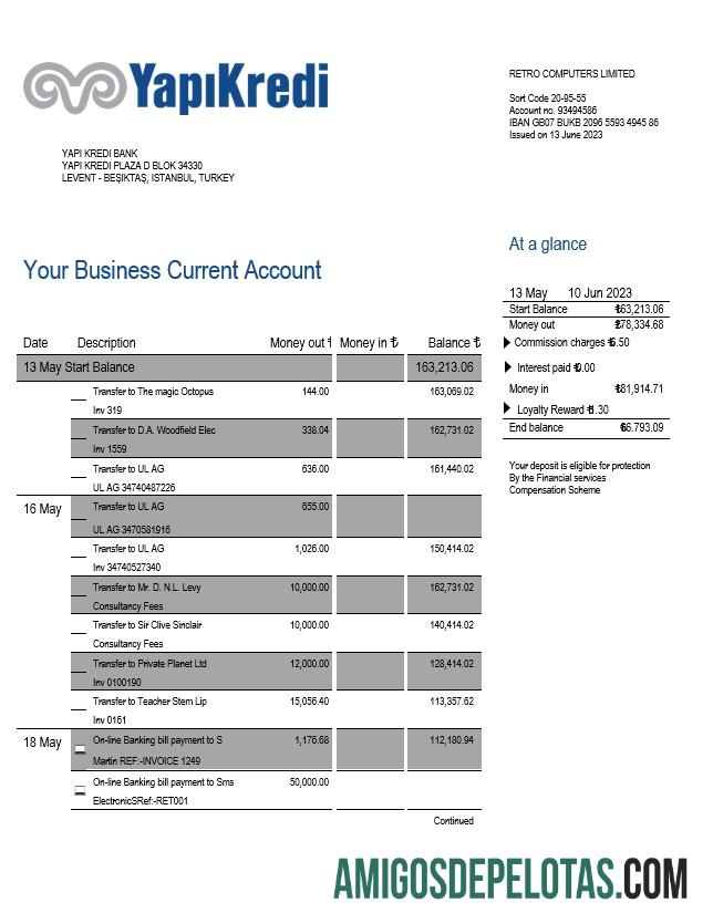 Profesional Yapi Kredi bank organization rekening laporan Word and PDF templat