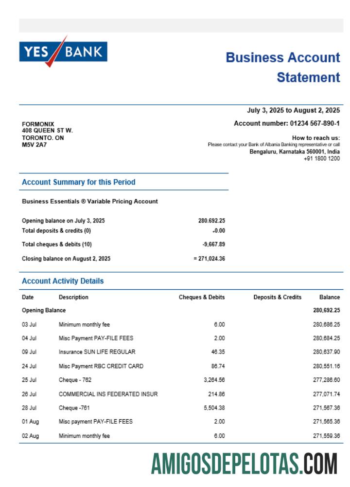 Premium Yes bank Perusahaan checking rekening laporan Word and PDF templat