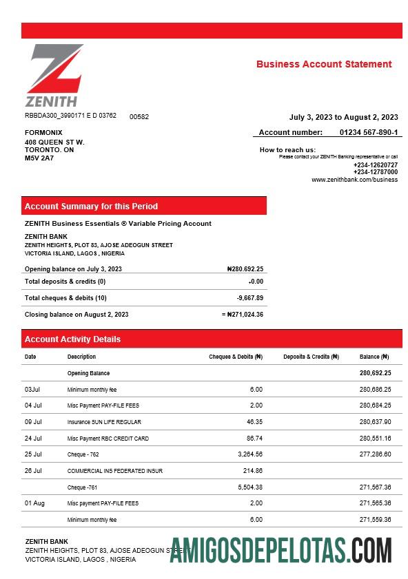 Dapat Diedit Zenith bank bisnis checking rekening laporan Word and PDF templat