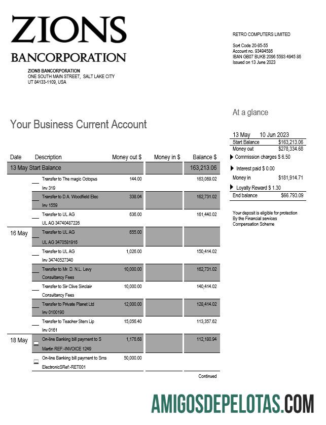 Premium Zions Bancorporation bank bisnis checking rekening laporan Word and PDF templat