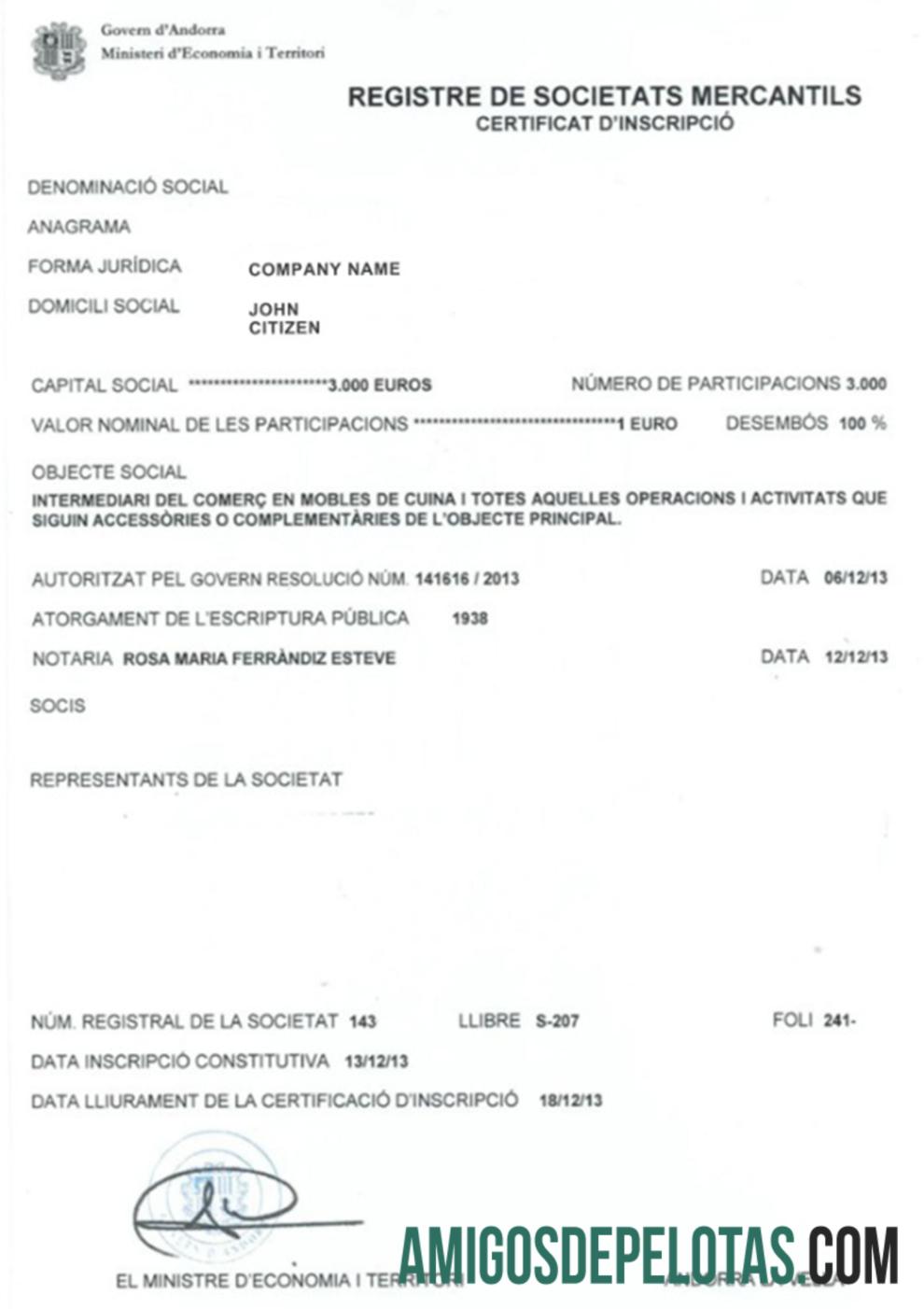 Andorra bisnis pendaftaran sertifikat pratinjau