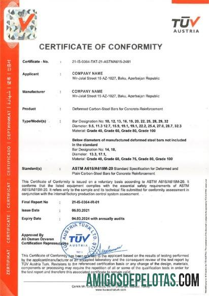 Austria sertifikat of Conformity templat
