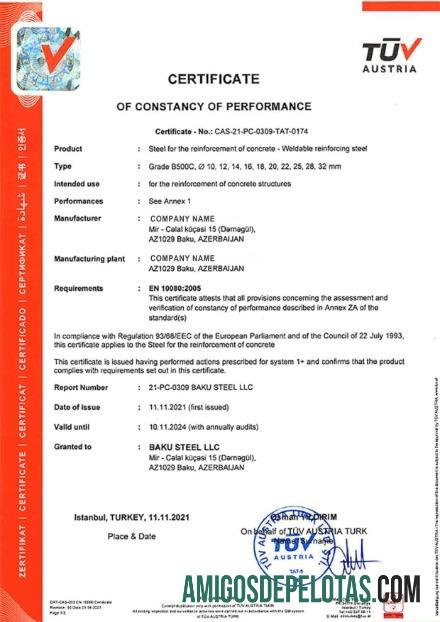 Austria sertifikat of Constancy of Performance makering