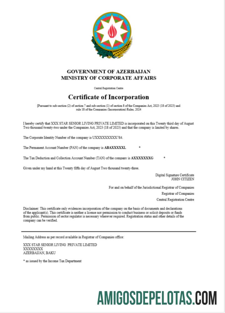 Dapat Diedit Azerbaijan sertifikat of pendaftaran Word and PDF templat