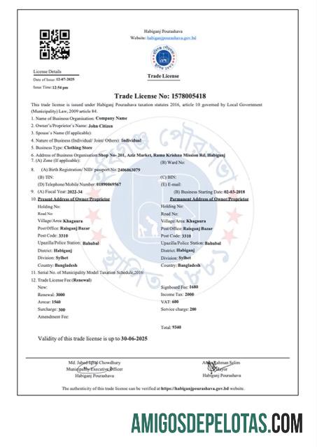 Premium Bangladesh Habiganj┬átrade lisensi Word and PDF templat