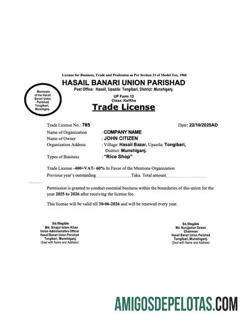 Premium Bangladesh Munshiganj┬átrade lisensi Word and PDF templat