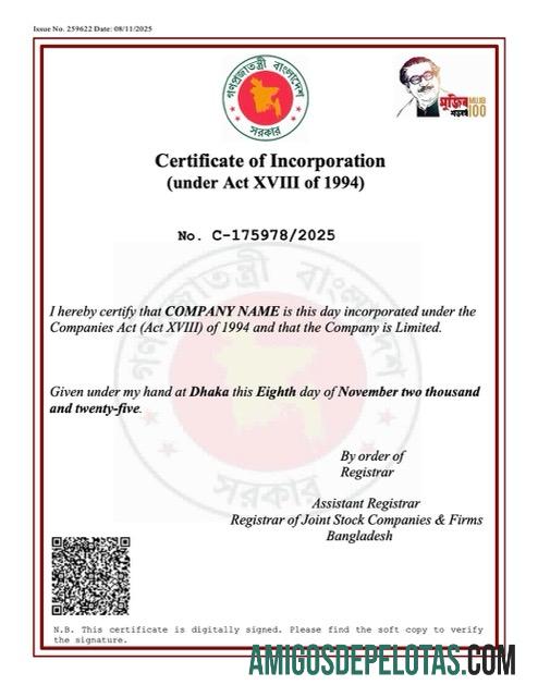 Profesional Bangladesh sertifikat of incorporation Word and PDF templat, versi 2