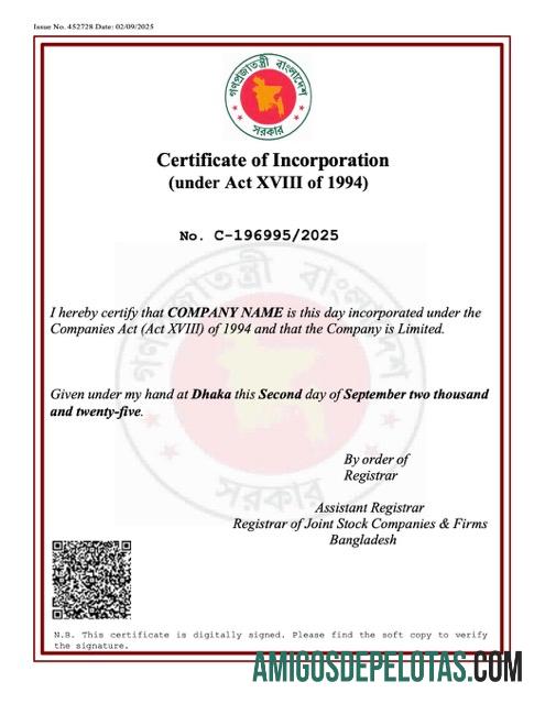 Dapat Diedit Bangladesh sertifikat of incorporation Word and PDF templat