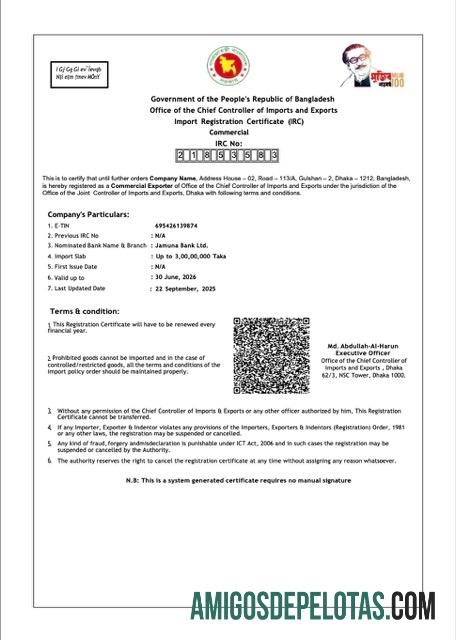 Profesional Bangladesh import pendaftaran sertifikat Word and PDF templat