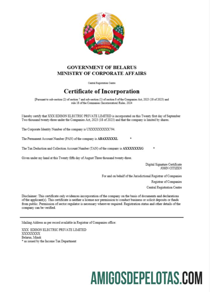 Dapat Diedit Belarus sertifikat of pendaftaran Word and PDF templat