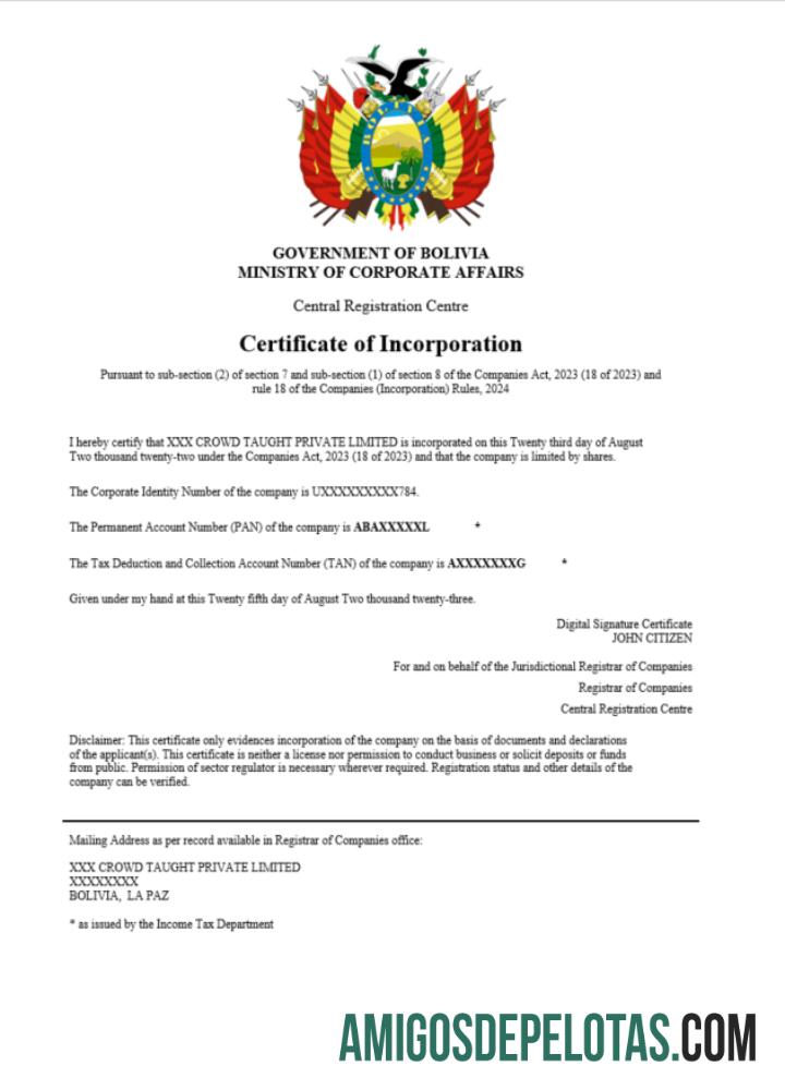 Realistis Bolivia sertifikat of pendaftaran Word and PDF templat