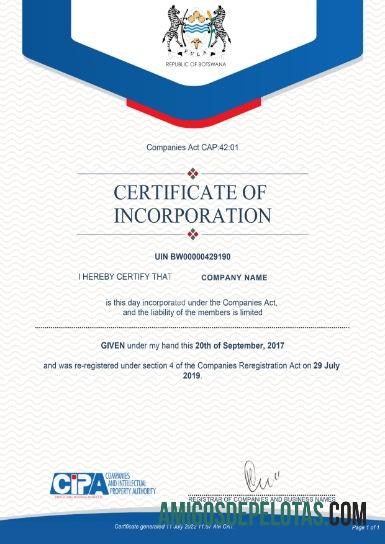 Botswana sertifikat of Incorporation desain