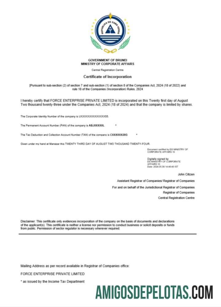 Realistis Tanjung Verde sertifikat of pendaftaran Word and PDF templat