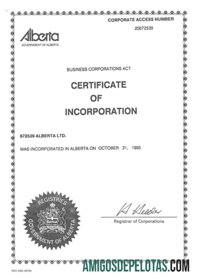 Kanada sertifikat of Incorporation desain