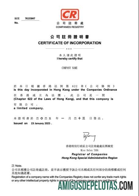 Profesional Tiongkok sertifikat of incorporation Word and PDF templat