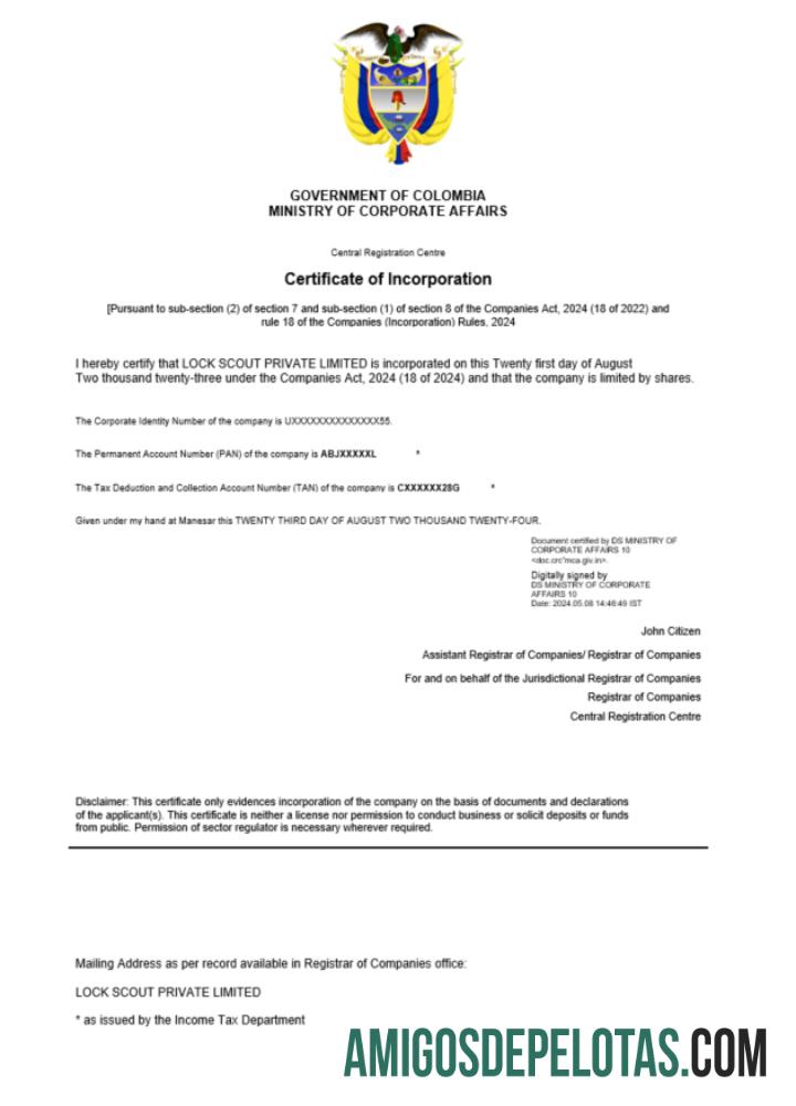 Premium Kolombia sertifikat of pendaftaran Word and PDF templat