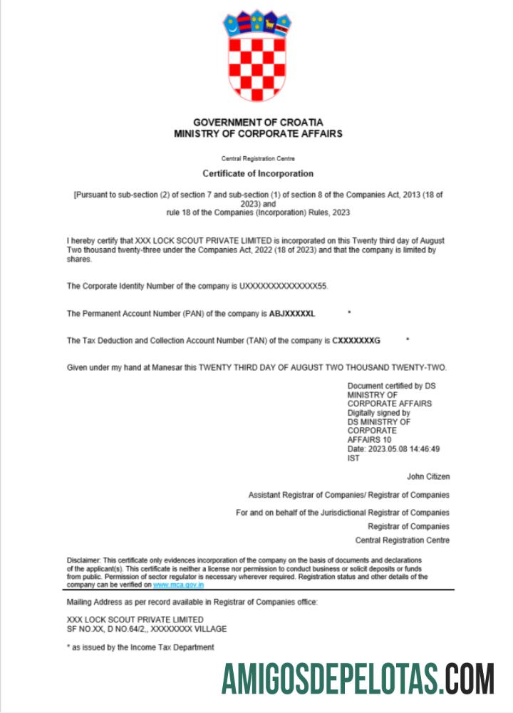 Premium Kroasia sertifikat of pendaftaran Word and PDF templat