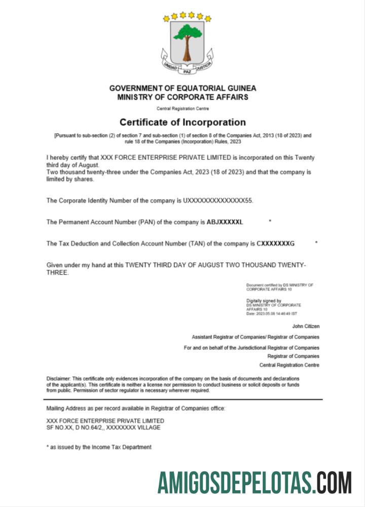 Dapat Diedit Guinea Khatulistiwa sertifikat of pendaftaran Word and PDF templat