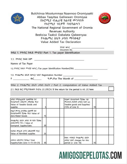 Profesional Etiopia Oromia┬ávalue added pajak declaration┬áWord and PDF templat