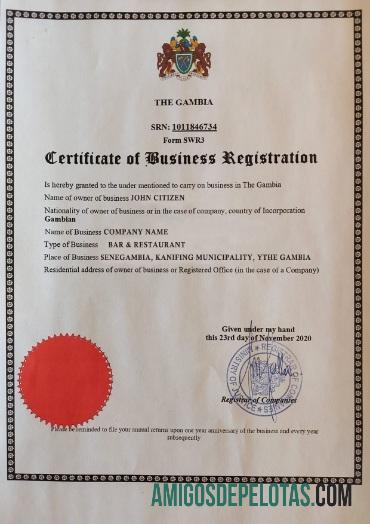 Gambia sertifikat of bisnis pendaftaran templat
