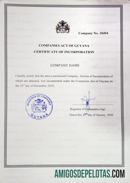 Guyana sertifikat of Incorporation makering