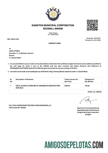 Dapat Diedit India Gangtok trade lisensi Word and PDF templat