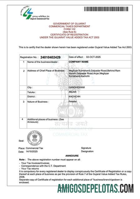 Dapat Diedit India Kachchh VAT pendaftaran sertifikat Word and PDF templat