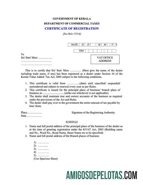 Profesional India Kerala┬ásertifikat of pendaftaran Word and PDF templat