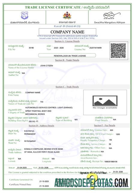 Premium India Mangaluru trade lisensi sertifikat Word and PDF templat