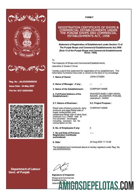 Dapat Diedit India Punjab pendaftaran sertifikat Word and PDF templat