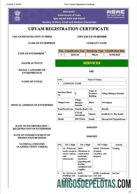 Berkualitas India Udyam pendaftaran sertifikat Word and PDF templat, versi 4