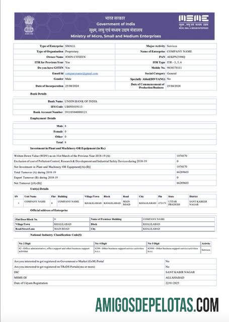 Dapat Diedit India Udyam pendaftaran sertifikat Word and PDF templat, versi 6