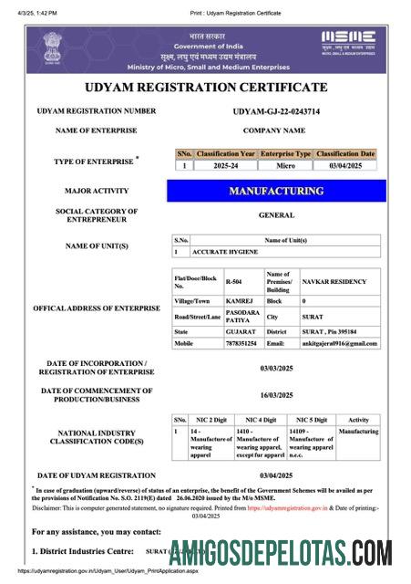 Berkualitas India Udyam pendaftaran sertifikat Word and PDF templat