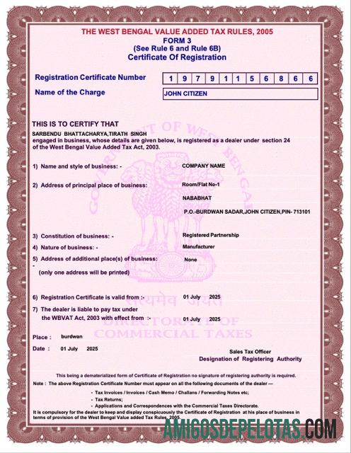 Premium India West Bengal┬ásertifikat of pendaftaran Word and PDF templat