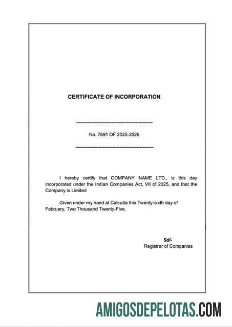 Profesional India sertifikat of incorporation Word and PDF templat, versi 4