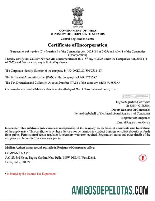 Dapat Diedit India sertifikat of incorporation Word and PDF templat